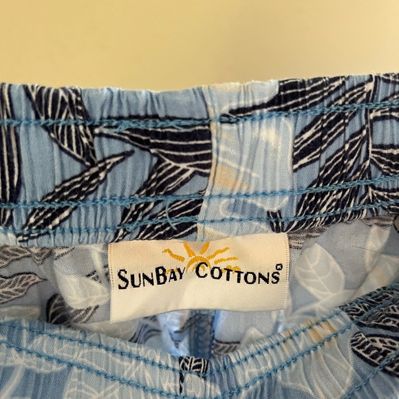 Vintage SunBay Cottons Beach Shorts Unisex Blue Floral - Picture 1 of 5